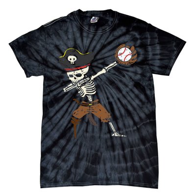 Pirate Skeleton Baseball Catcher Halloween Tie-Dye T-Shirt