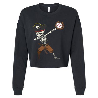 Pirate Skeleton Baseball Catcher Halloween Cropped Pullover Crew