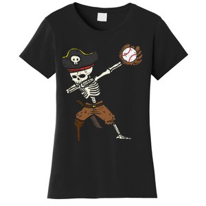 Pirate Skeleton Baseball Catcher Halloween Women's T-Shirt