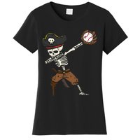 Pirate Skeleton Baseball Catcher Halloween Women's T-Shirt