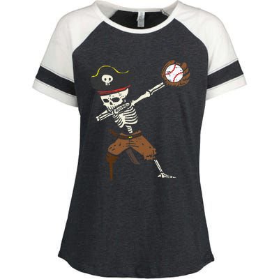 Pirate Skeleton Baseball Catcher Halloween Enza Ladies Jersey Colorblock Tee