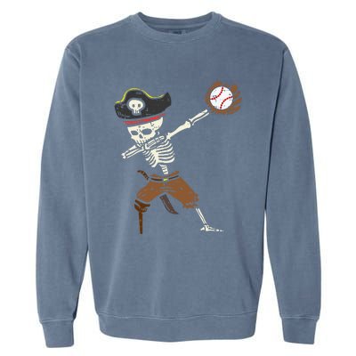 Pirate Skeleton Baseball Catcher Halloween Garment-Dyed Sweatshirt