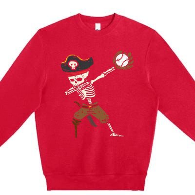 Pirate Skeleton Baseball Catcher Halloween Premium Crewneck Sweatshirt