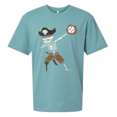 Pirate Skeleton Baseball Catcher Halloween Sueded Cloud Jersey T-Shirt