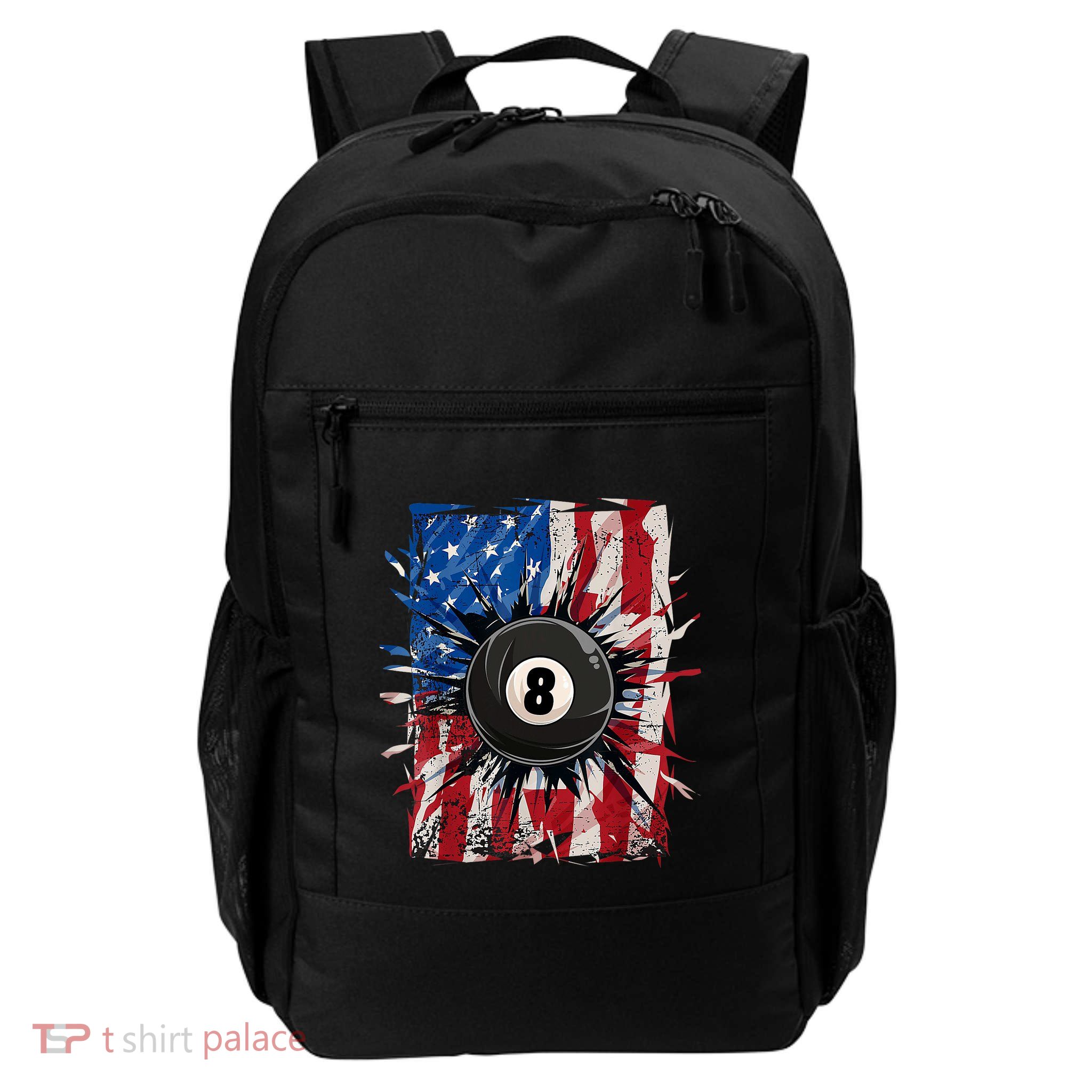 Pool Snooker Billiards Player 8 Ball Usa American Flag Daily Commute Backpack