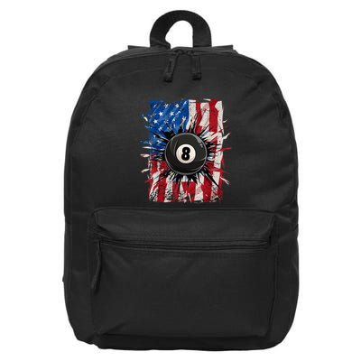 Pool Snooker Billiards Player 8 Ball Usa American Flag 16 in Basic Backpack