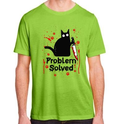 Problem Solved Bloody Funny Black Cat With Knife Cat Lovers Adult ChromaSoft Performance T-Shirt