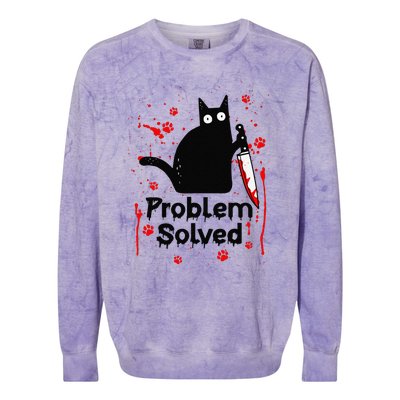 Problem Solved Bloody Funny Black Cat With Knife Cat Lovers Colorblast Crewneck Sweatshirt