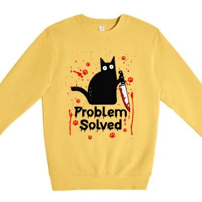 Problem Solved Bloody Funny Black Cat With Knife Cat Lovers Premium Crewneck Sweatshirt