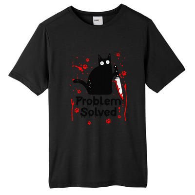 Problem Solved Bloody Funny Black Cat With Knife Cat Lovers Tall Fusion ChromaSoft Performance T-Shirt