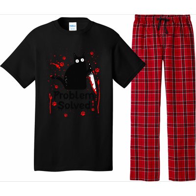 Problem Solved Bloody Funny Black Cat With Knife Cat Lovers Pajama Set