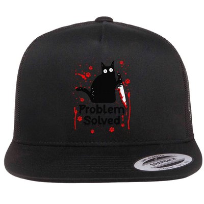 Problem Solved Bloody Funny Black Cat With Knife Cat Lovers Flat Bill Trucker Hat