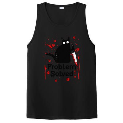 Problem Solved Bloody Funny Black Cat With Knife Cat Lovers PosiCharge Competitor Tank