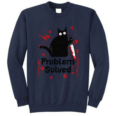 Problem Solved Bloody Funny Black Cat With Knife Cat Lovers Sweatshirt