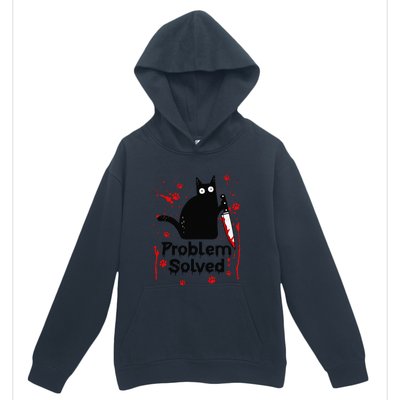 Problem Solved Bloody Funny Black Cat With Knife Cat Lovers Urban Pullover Hoodie