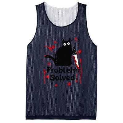 Problem Solved Bloody Funny Black Cat With Knife Cat Lovers Mesh Reversible Basketball Jersey Tank