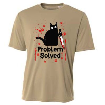 Problem Solved Bloody Funny Black Cat With Knife Cat Lovers Cooling Performance Crew T-Shirt