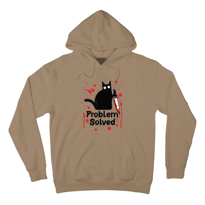 Problem Solved Bloody Funny Black Cat With Knife Cat Lovers Hoodie