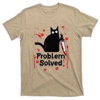 Problem Solved Bloody Funny Black Cat With Knife Cat Lovers T-Shirt