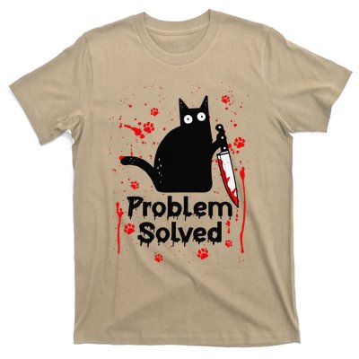 Problem Solved Bloody Funny Black Cat With Knife Cat Lovers T-Shirt