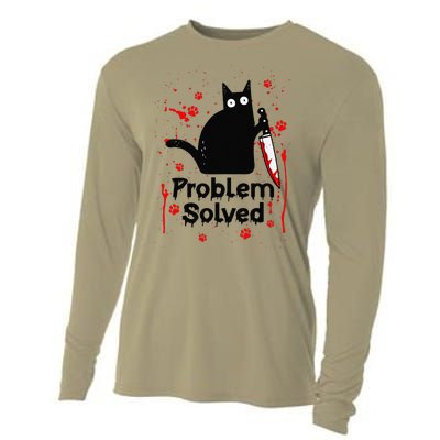 Problem Solved Bloody Funny Black Cat With Knife Cat Lovers Cooling Performance Long Sleeve Crew