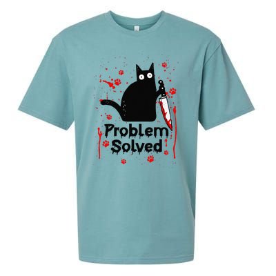 Problem Solved Bloody Funny Black Cat With Knife Cat Lovers Sueded Cloud Jersey T-Shirt