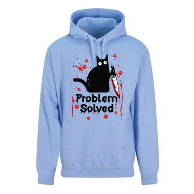 Problem Solved Bloody Funny Black Cat With Knife Cat Lovers Unisex Surf Hoodie