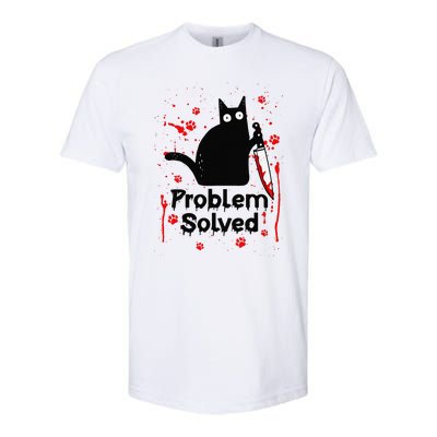 Problem Solved Bloody Funny Black Cat With Knife Cat Lovers Softstyle CVC T-Shirt