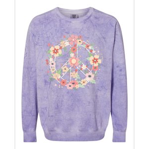 Peace Sign Bright Colorful Flowers 60s 70s Hippie Costume Colorblast Crewneck Sweatshirt