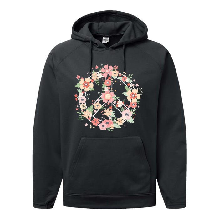 Peace Sign Bright Colorful Flowers 60s 70s Hippie Costume Performance Fleece Hoodie