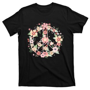 Peace Sign Bright Colorful Flowers 60s 70s Hippie Costume T-Shirt