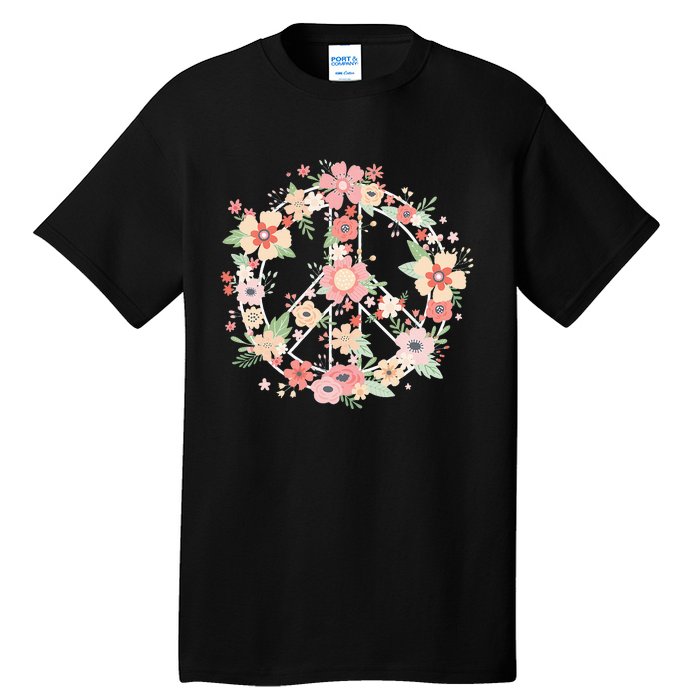 Peace Sign Bright Colorful Flowers 60s 70s Hippie Costume Tall T-Shirt