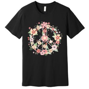 Peace Sign Bright Colorful Flowers 60s 70s Hippie Costume Premium T-Shirt