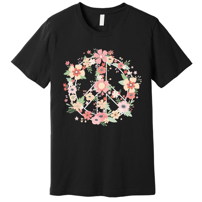 Peace Sign Bright Colorful Flowers 60s 70s Hippie Costume Premium T-Shirt