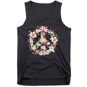 Peace Sign Bright Colorful Flowers 60s 70s Hippie Costume Tank Top