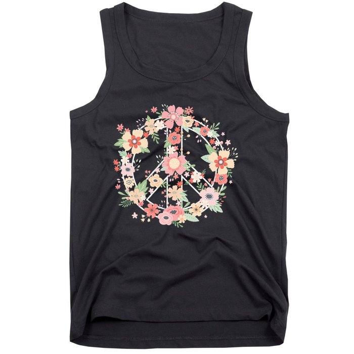 Peace Sign Bright Colorful Flowers 60s 70s Hippie Costume Tank Top