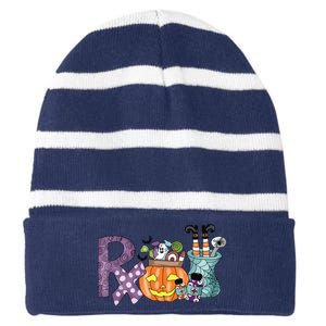 Pharmacy Squad Boo Crew Pharmacist Pharmacy Tech Halloween Striped Beanie with Solid Band