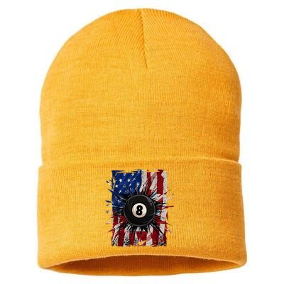 Pool Snooker Billiards Player 8 Ball Usa American Flag Sustainable Knit Beanie