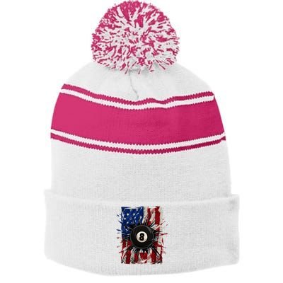 Pool Snooker Billiards Player 8 Ball Usa American Flag Stripe Pom Pom Beanie