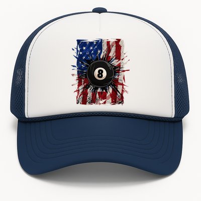 Pool Snooker Billiards Player 8 Ball Usa American Flag Trucker Hat