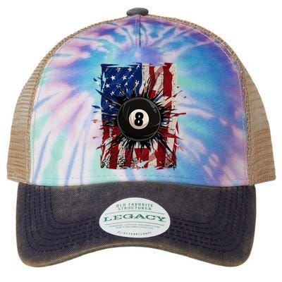 Pool Snooker Billiards Player 8 Ball Usa American Flag Legacy Tie Dye Trucker Hat