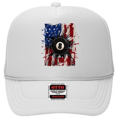 Pool Snooker Billiards Player 8 Ball Usa American Flag High Crown Mesh Back Trucker Hat