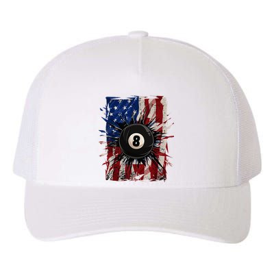 Pool Snooker Billiards Player 8 Ball Usa American Flag Yupoong Adult 5-Panel Trucker Hat