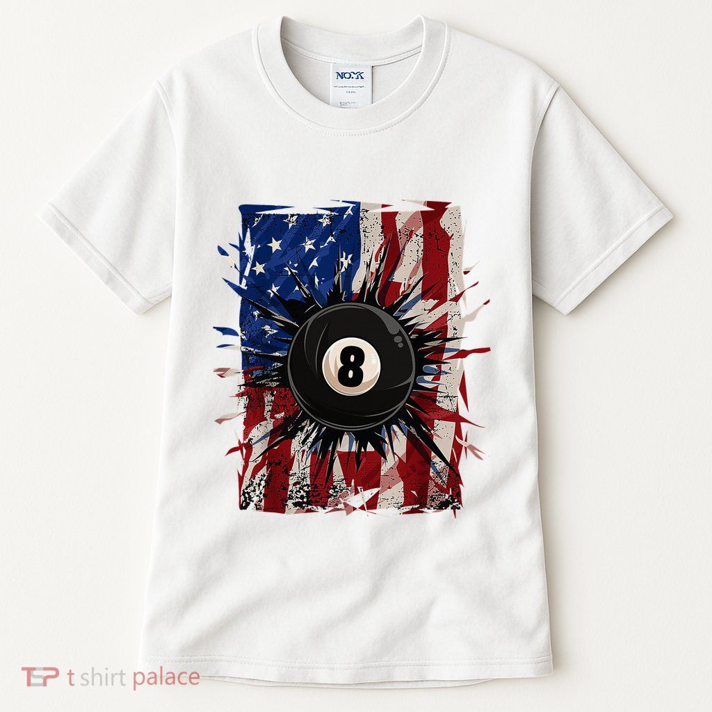 Pool Snooker Billiards Player 8 Ball Usa American Flag Tall T-Shirt