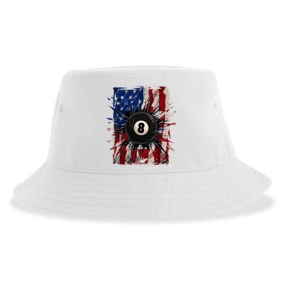 Pool Snooker Billiards Player 8 Ball Usa American Flag Sustainable Bucket Hat