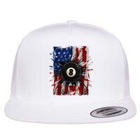 Pool Snooker Billiards Player 8 Ball Usa American Flag Flat Bill Trucker Hat