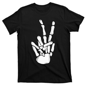 Peace Sign Bones Halloween Skeleton Hand Fingers T-Shirt