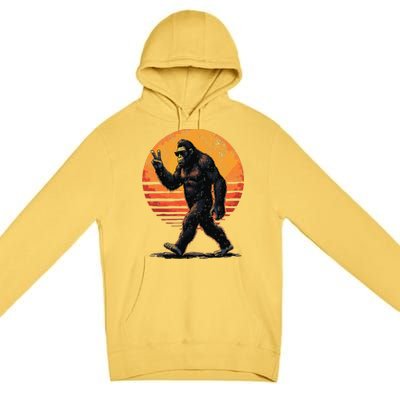 Peace Sign Bigfoot Sasquatch Sunset Graphic Funny Big Foot Gift Premium Pullover Hoodie