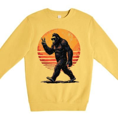 Peace Sign Bigfoot Sasquatch Sunset Graphic Funny Big Foot Gift Premium Crewneck Sweatshirt