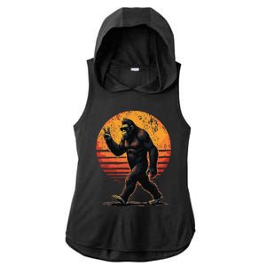 Peace Sign Bigfoot Sasquatch Sunset Graphic Funny Big Foot Gift Ladies PosiCharge Tri-Blend Wicking Draft Hoodie Tank